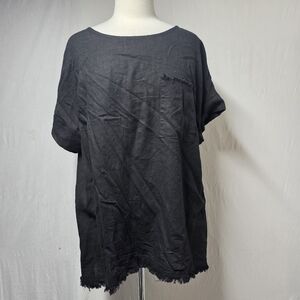 Umgee Frayed Hem Short Sleeve Top Large
